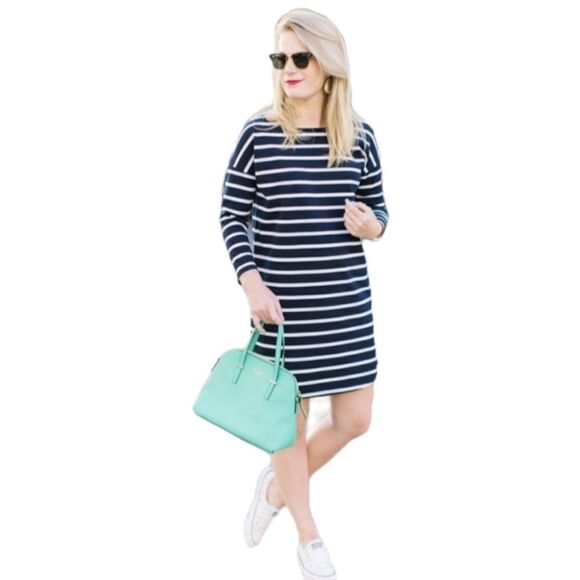 BB DAKOTA dress Dinah navy blue stripe ponte shift jersey M - Picture 1 of 10